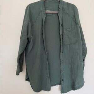 Aerie Oversized Muslin Green Button Down Shirt